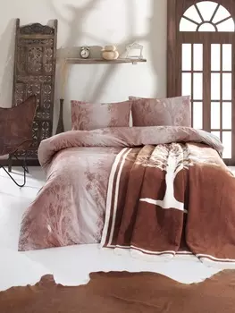 Постельное белье с покрывалом-пледом Zerah цвет: терракотовый (евро)