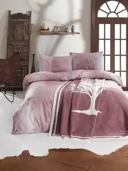 Постельное белье с покрывалом-пледом Zerah цвет: фиолетовый (евро)