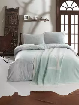 Постельное белье с покрывалом-пледом Zerah цвет: мятный (евро)