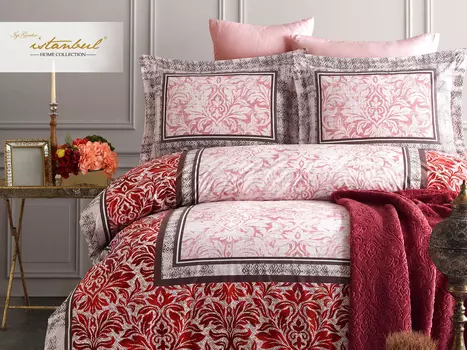 Постельное белье с покрывалом-пледом Versay цвет: бордовый (2 сп. евро)