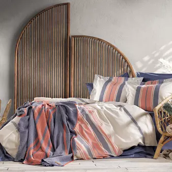 Постельное белье с покрывалом-пледом Moly цвет: темно-синий, кирпичный (2 сп. евро)