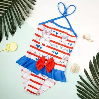 Купальник детский Зайчик цвет: красный, белый (7-8 лет)