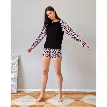 Лонгслив Леопард Цвет: Чёрный, Розовый (50)