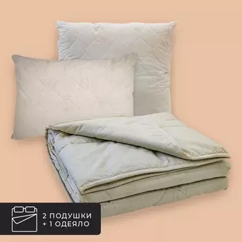 Набор 1 одеяло + 2 подушки Калахари, верблюжья шерсть в хлопковом тике (140х200, 70х70-2 шт)