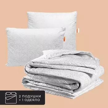 Набор 1 одеяло + 2 подушки Пух-перо, пух-перо в хлопковом тике (175х200, 70х70-2 шт)