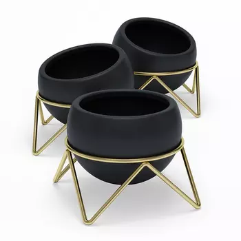 Набор из 3 горшков для растений на подставке Potsy цвет: черный (10х10х15 см)