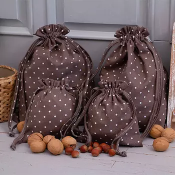 Набор мешочков для хранения Горошек цвет: мокко (4 предмета)