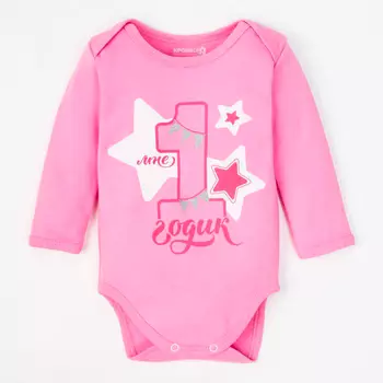 Детское боди 1 годик цвет: розовый (6-9 мес)