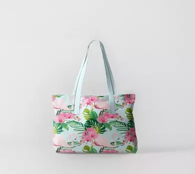 Пляжная сумка Фламинго на цветах (50х40 см)