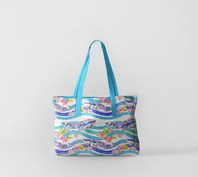 Пляжная сумка Киты на волнах (50х40 см)