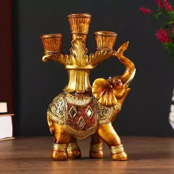 Подсвечник Африканский слон в золотой, ажурной попоне (5х12,5х19 см)