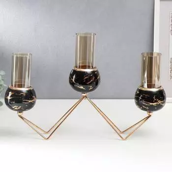 Подсвечник Черный мрамор с золотыми прожилками - зиг-заг (35х14 см)