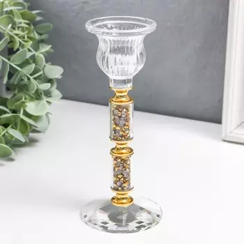 Подсвечник Ребристый на ножке со стразами (7х7х16 см)