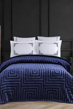 Постельное белье с одеялом-покрывалом Agossa embos цвет: темно-синий (king size (евро макси))