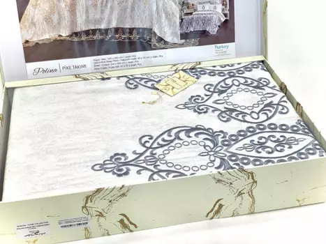 Постельное белье с покрывалом-пледом Polina цвет: кремовый, серый (евро)