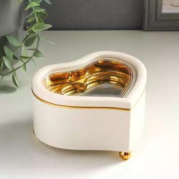 Шкатулка Белое сердце с балериной (7х13х12 см)