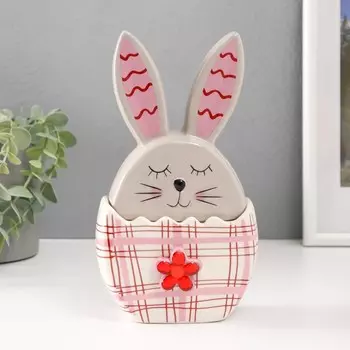 Шкатулка Зайка в яйце в клеточку, с цветком (12х7х21 см)