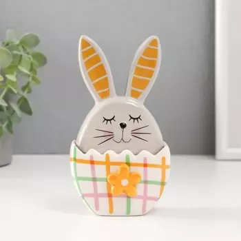 Шкатулка Зайка в яйце в клеточку, с цветком (8х5х14 см)