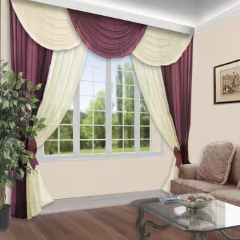 Шторы с ламбрекеном Bonnie цвет: кремовый, бордовый (200х250 см - 2 шт)
