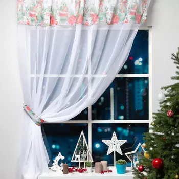 Шторы с ламбрекеном Christmas flowers цвет: красный (250х200 см - 1 шт)