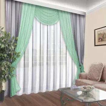 Шторы с ламбрекеном Samanta цвет: серый, мятный (200х250 см - 2 шт)