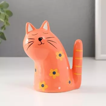 Сувенир Котик рыжий, с цветами, хвост трубой (10х6х12 см)
