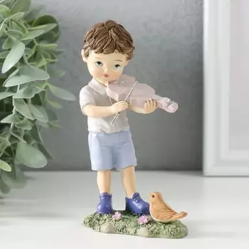 Сувенир Мальчик играет на скрипке птичке (8х4х13 см)