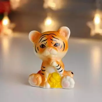 Сувенир Рыжий тигрёнок с монетками (7х5х8 см)