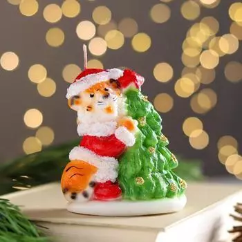 Свеча Тигренок с елкой (9,5 см)