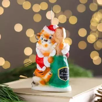 Свеча Веселый тигр с шампанским (10 см)