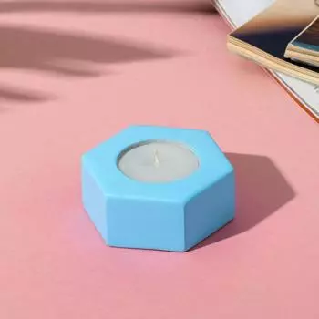 Свеча в подсвечнике Голубой (7х8х3 см)