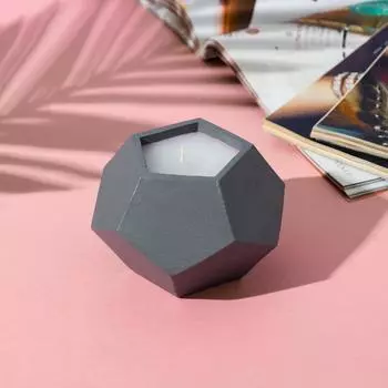 Свеча в подсвечнике Серый (12х12х8,5 см)