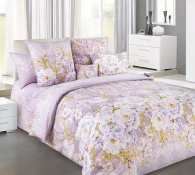 Комплект "Белый шиповник" Фиолетовый, размер 1,5-спальный