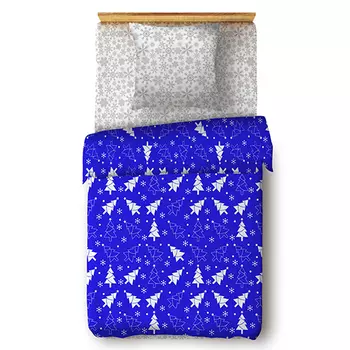 КПБ "Елочки" Синий р. 1,5-сп.