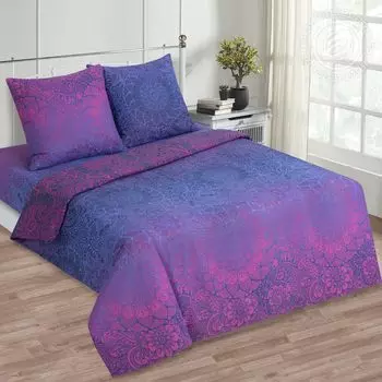 КПБ "Энигма" Фиолетовый р. Евро с простыней на резинке 180х200