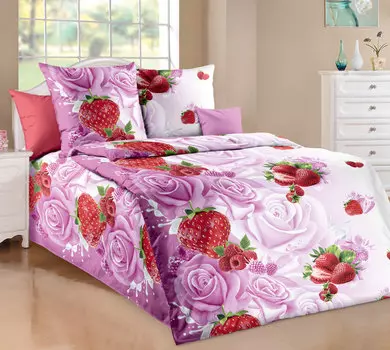 КПБ "Клубника со сливками" Розовый р. 1,5-сп.