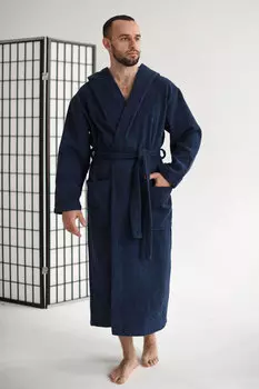 Муж. халат "Банный" Темно-синий р. 56