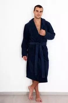 Муж. халат "Махровый" Темно-синий р. 52