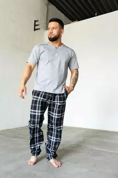 Муж. костюм домашний "Клетка" Серый р. 56
