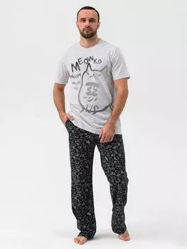 Муж. пижама "Черный кот" Серый р. 56