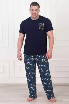 Муж. пижама "Звездный кот" Синий р. 56