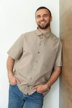 Муж. рубашка "Лён" Бежевый р. 58