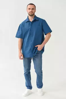 Муж. рубашка "Лён" Индиго р. 52