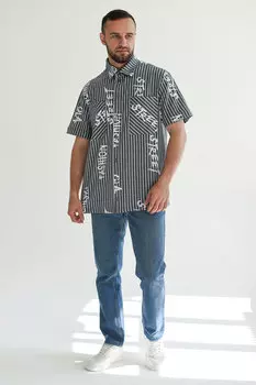 Муж. рубашка "Принт" Серый р. 48