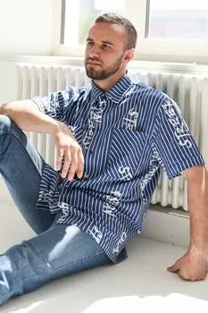 Муж. рубашка "Принт" Синий р. 46