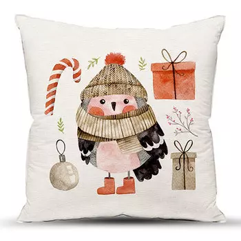 Подушка "Снегирь в валенках" Кремовый р. 40х40