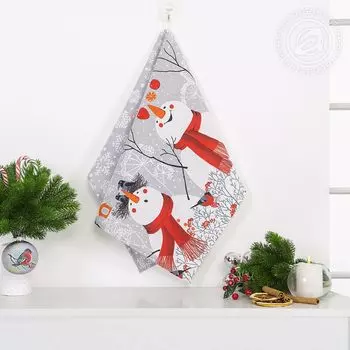 Полотенце "Снеговики Серый" р. 50х70