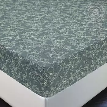 Простыня на резинке "Цветы" Зеленый р. 140х200