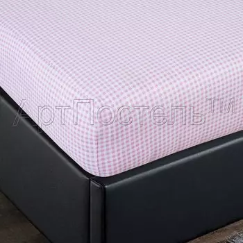 Простыня на резинке "Клетка" Розовый, размер 60х120 см