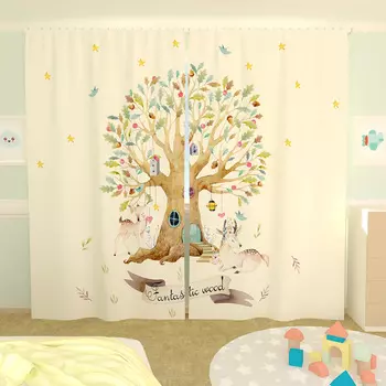 Шторы "Сказочное дерево" Бежевый р. 260х150